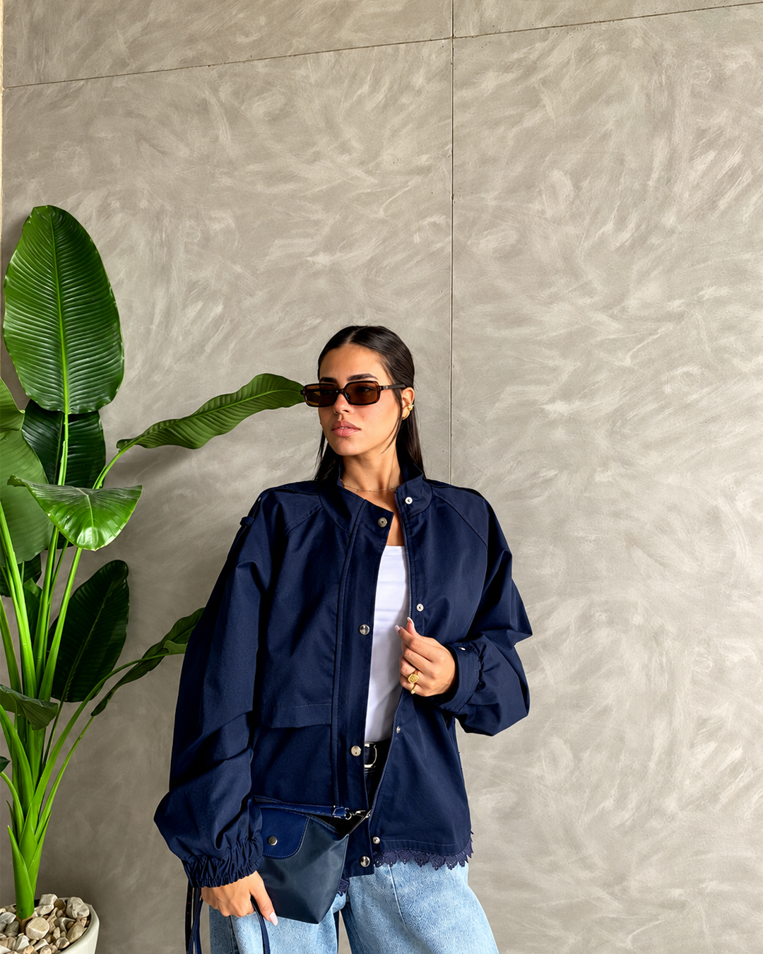 Gabardine Jacket with Floral Lace