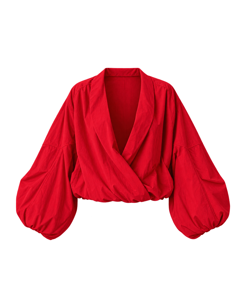 Draped Balloon-Sleeve Jacket