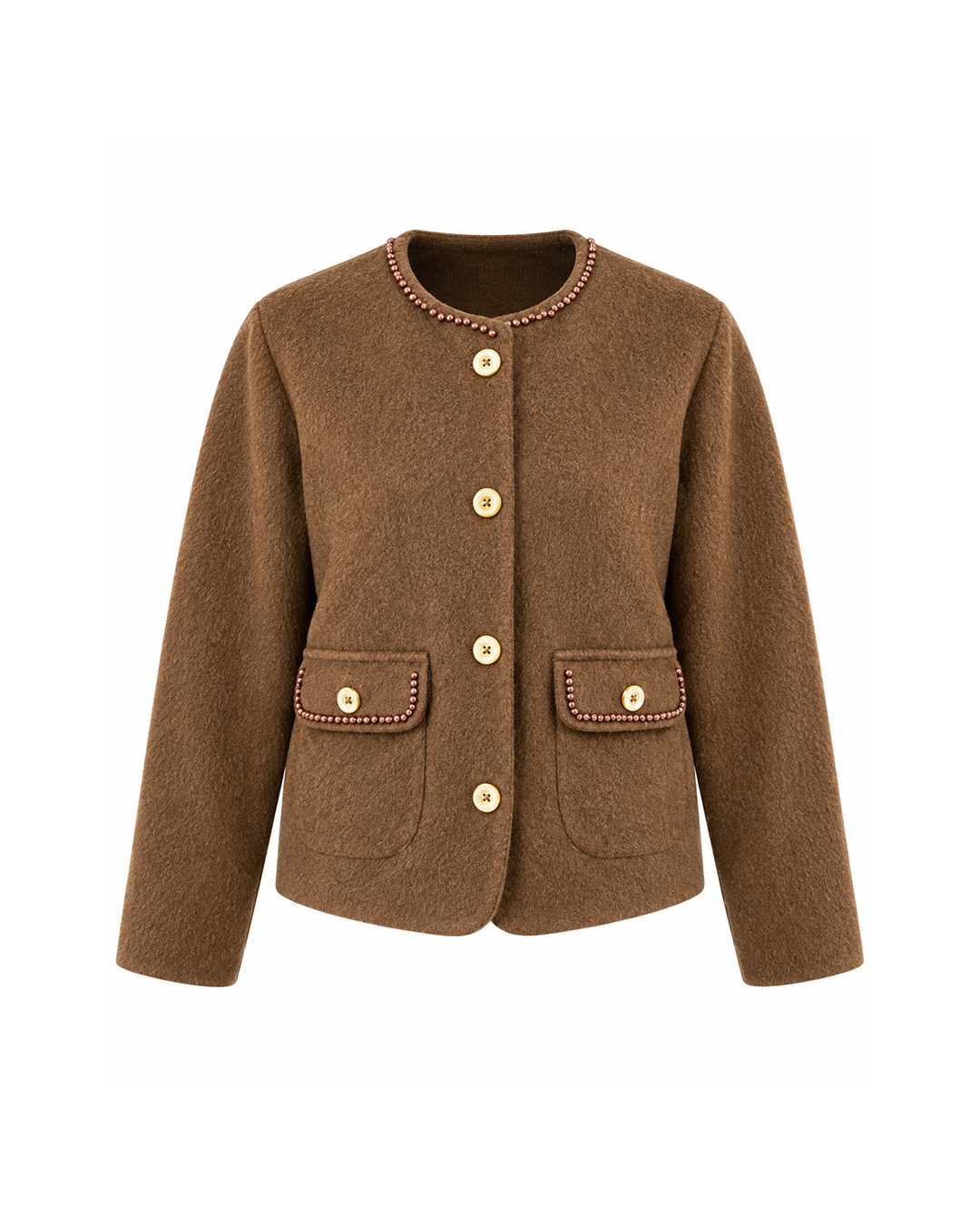 Beaded-Trim Collarless Jacket