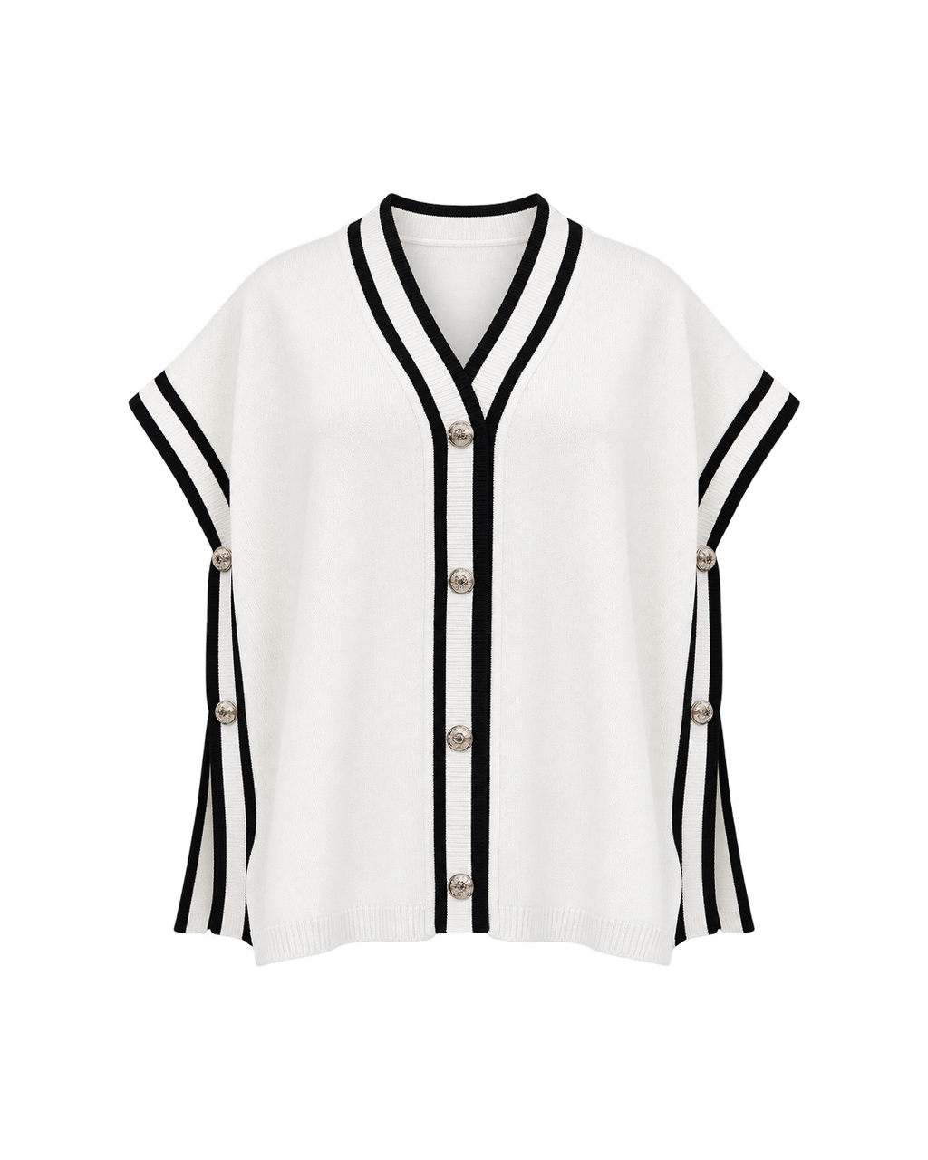 Contrast-Trim Button-Front Knit Vest