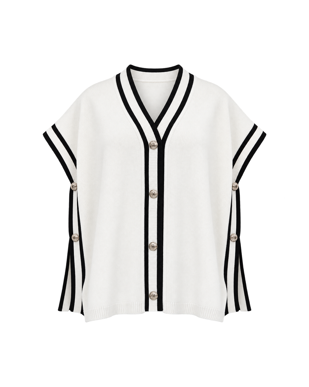Contrast-Trim Button-Front Knit Vest