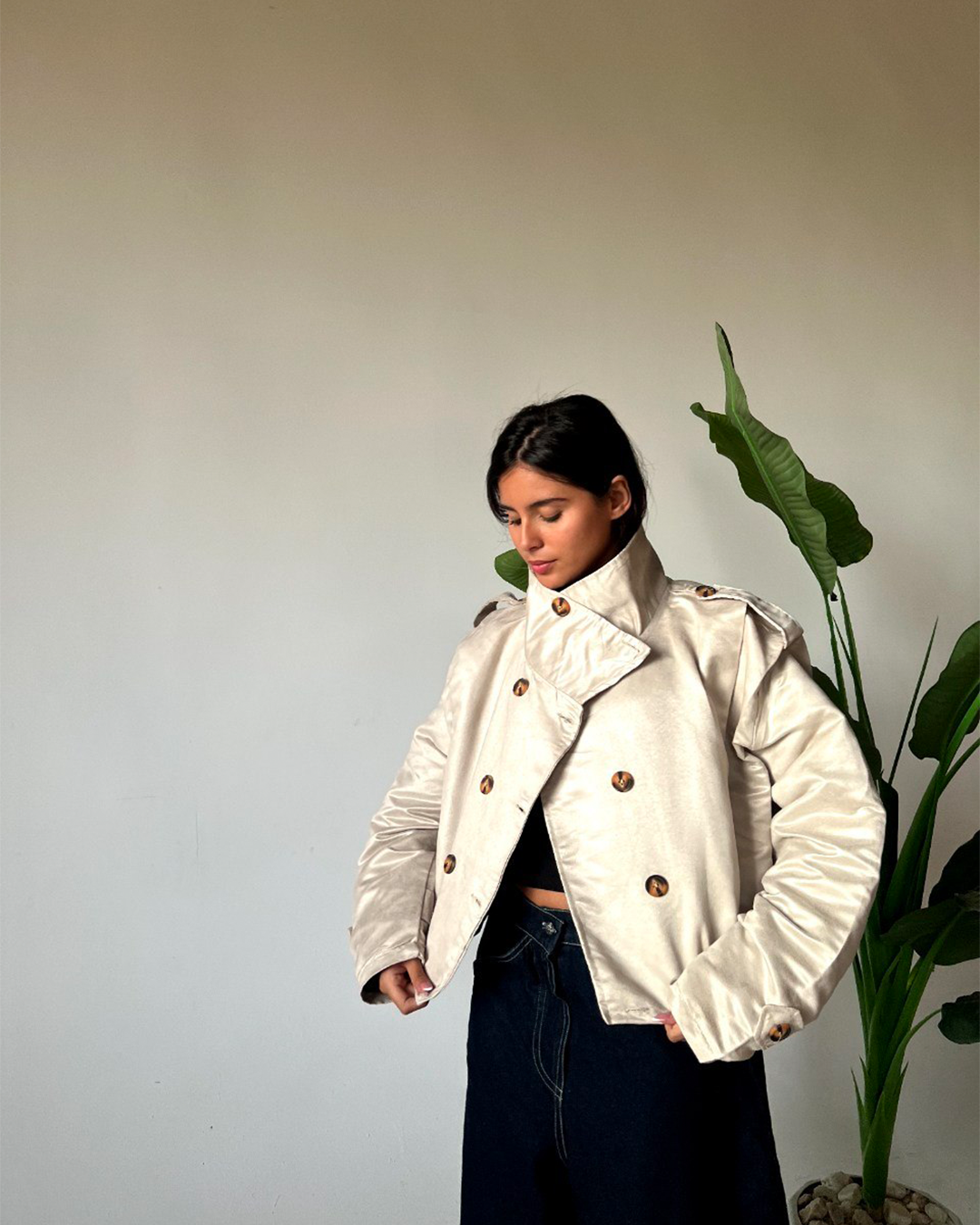 High-Collar Double-Breasted Blouson Jacket