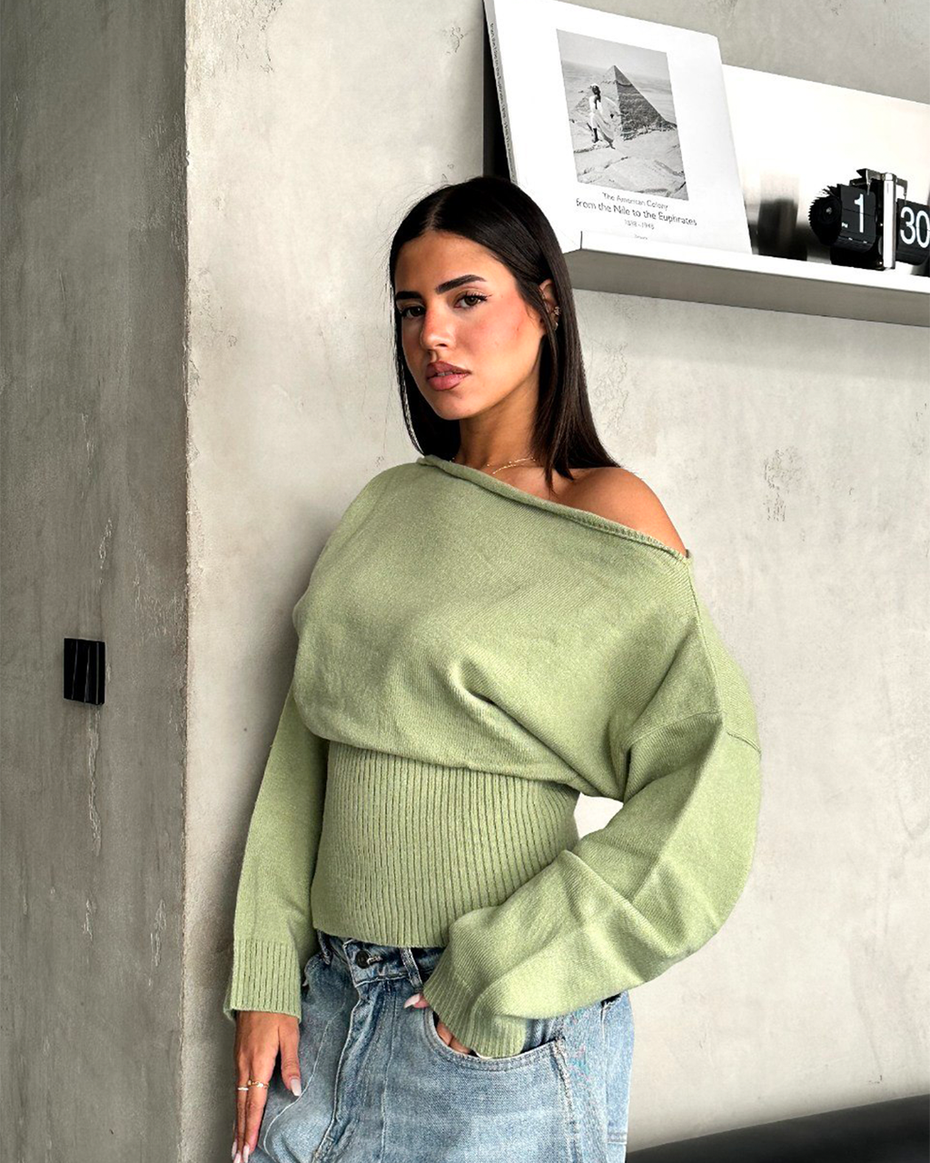 Boat-Neck Ribbed-Waist Sweater