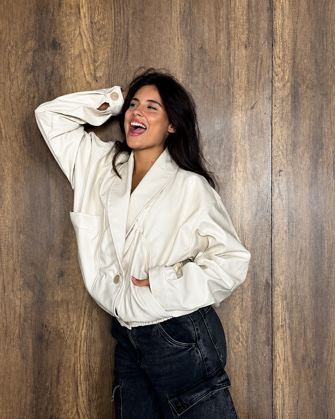 Shawl-Collar Leather Bomber Jacket