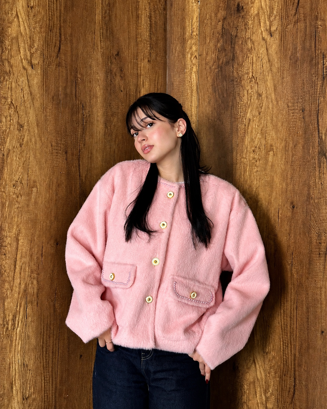 Beaded-Trim Collarless Jacket