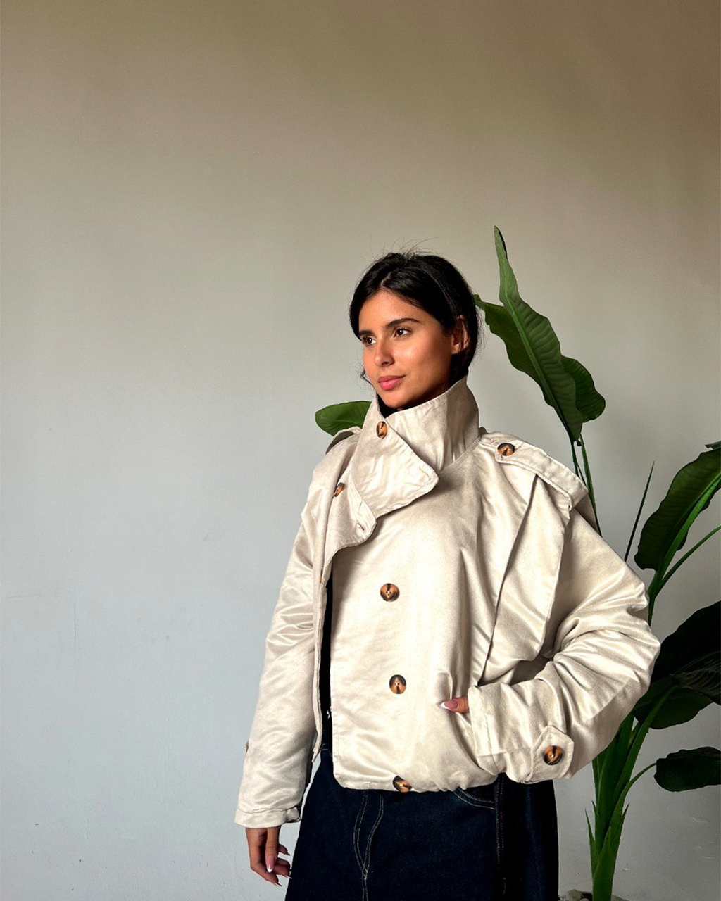 High-Collar Double-Breasted Blouson Jacket