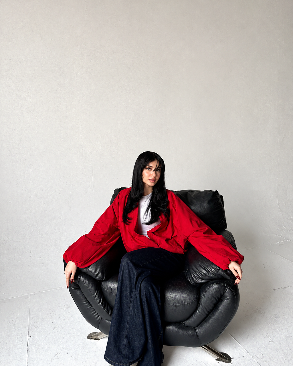 Draped Balloon-Sleeve Jacket