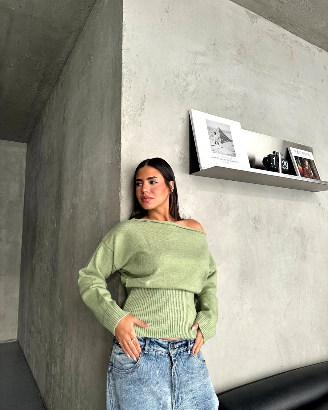 Boat-Neck Ribbed-Waist Sweater