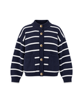 Gold-Button Striped Knit Cardigan