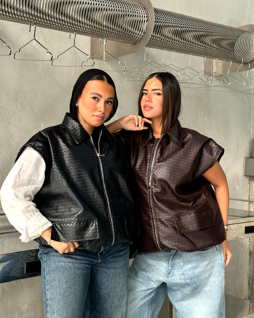 Croc-Effect Leather Zip-Up Vest