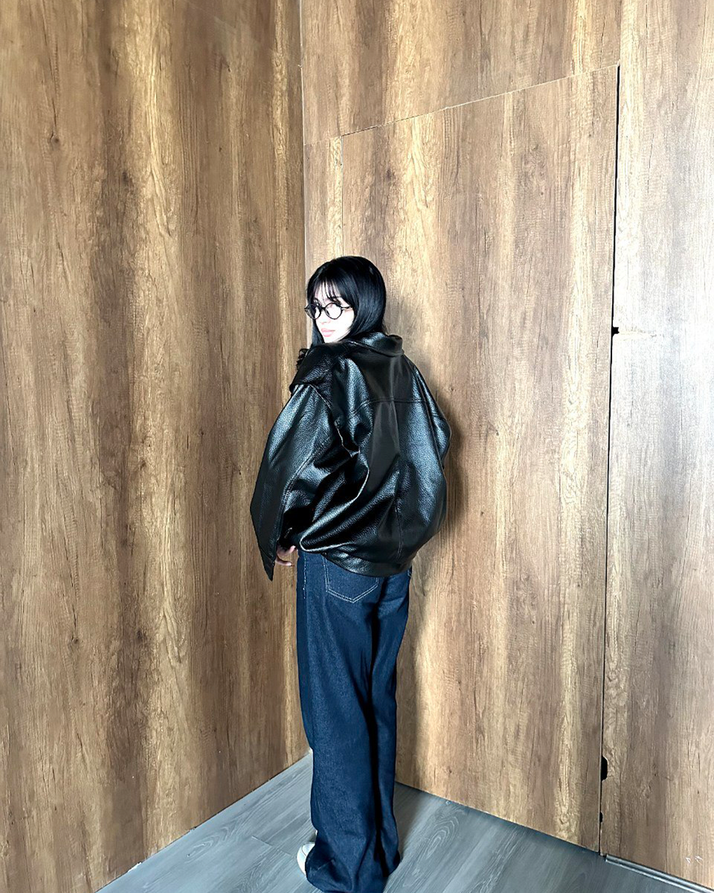 Double-Breasted Leather Bomber Jacket