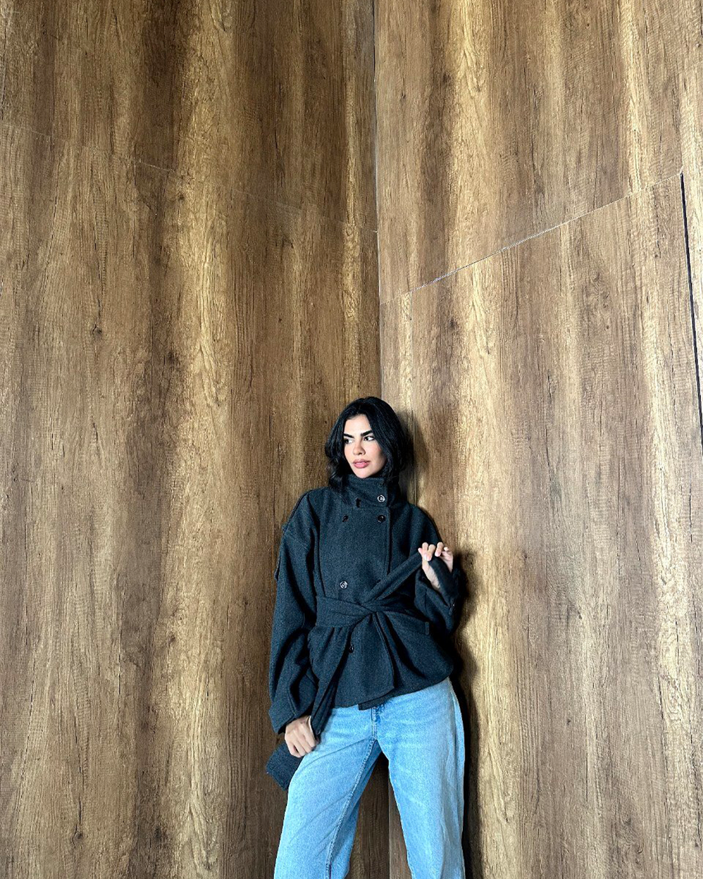 Belted High-Collar Melton Jacket