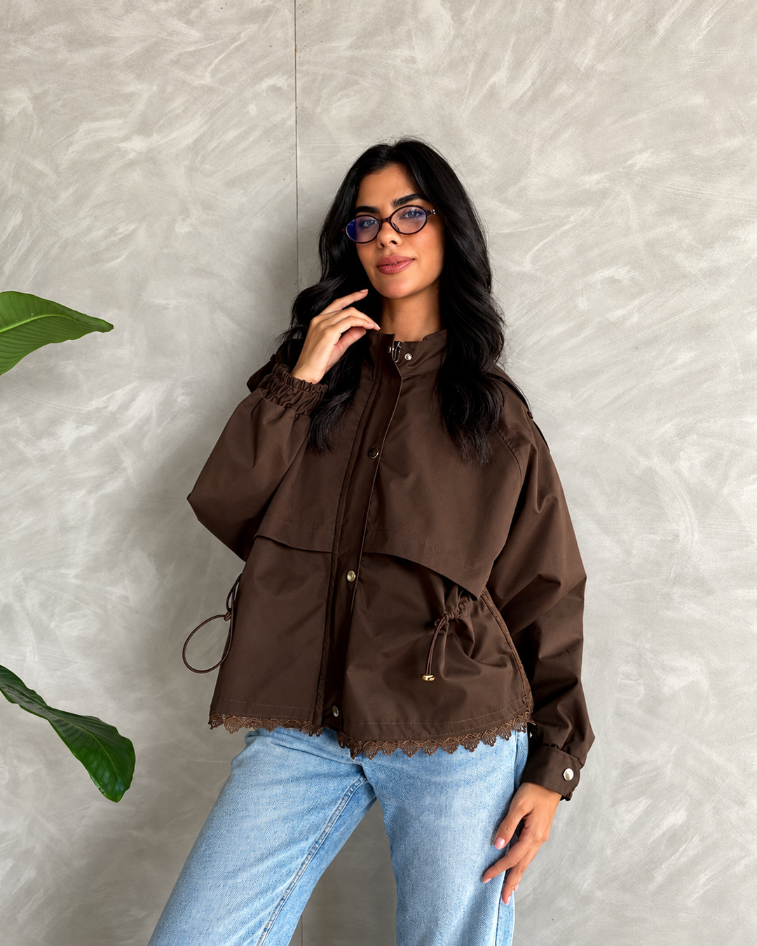 Gabardine Jacket with Floral Lace