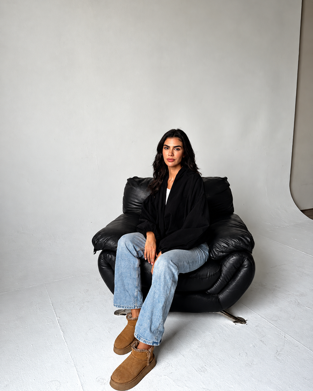 Draped Balloon-Sleeve Jacket
