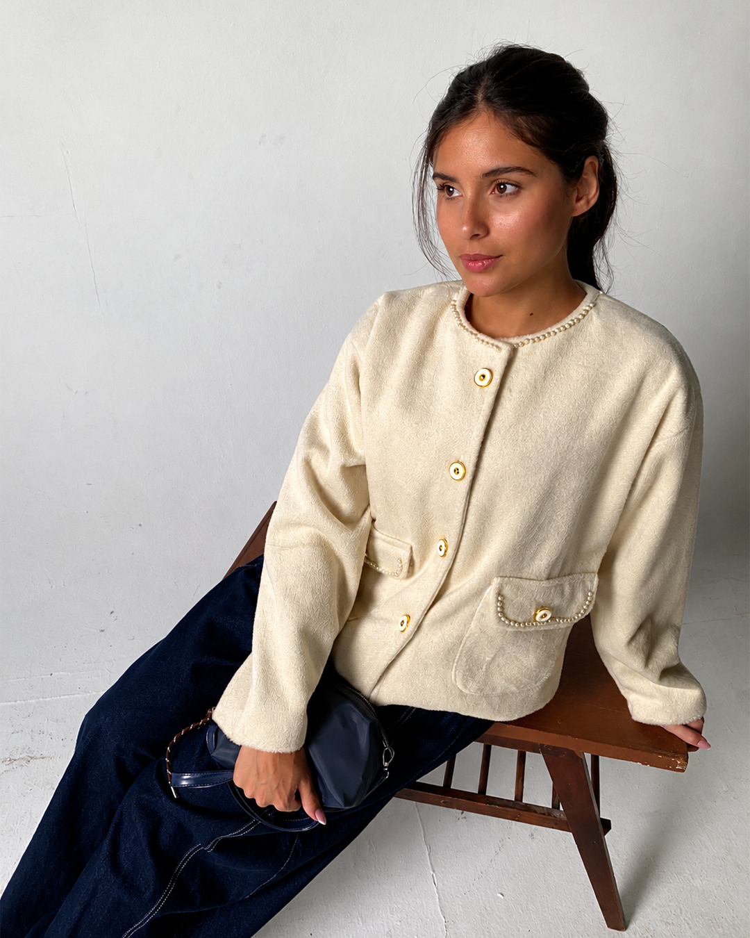 Beaded-Trim Collarless Jacket