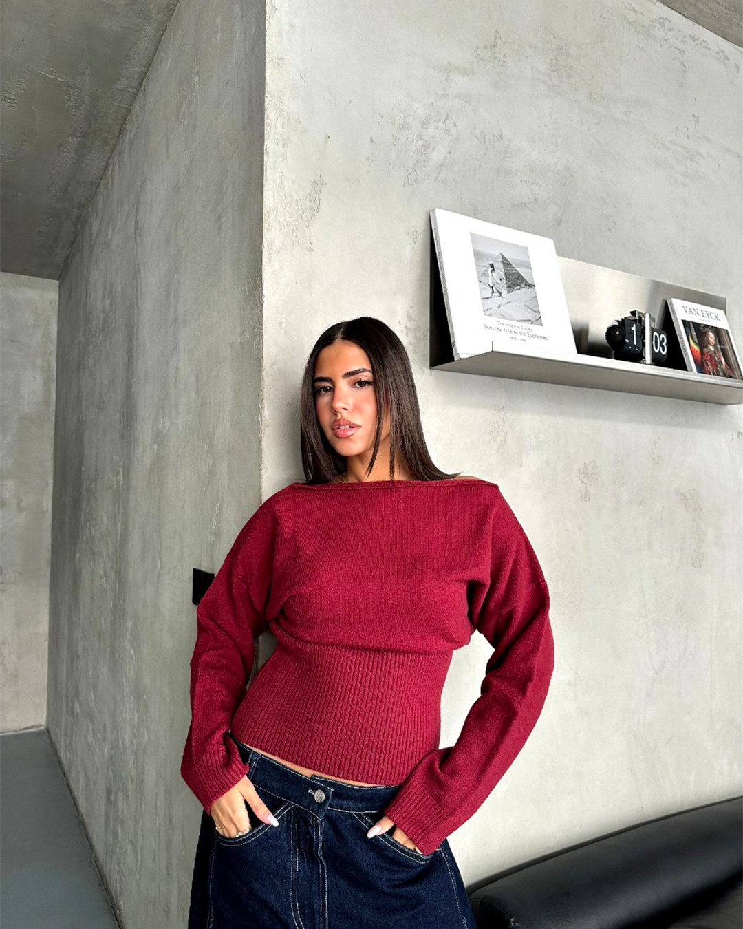 Boat-Neck Ribbed-Waist Sweater