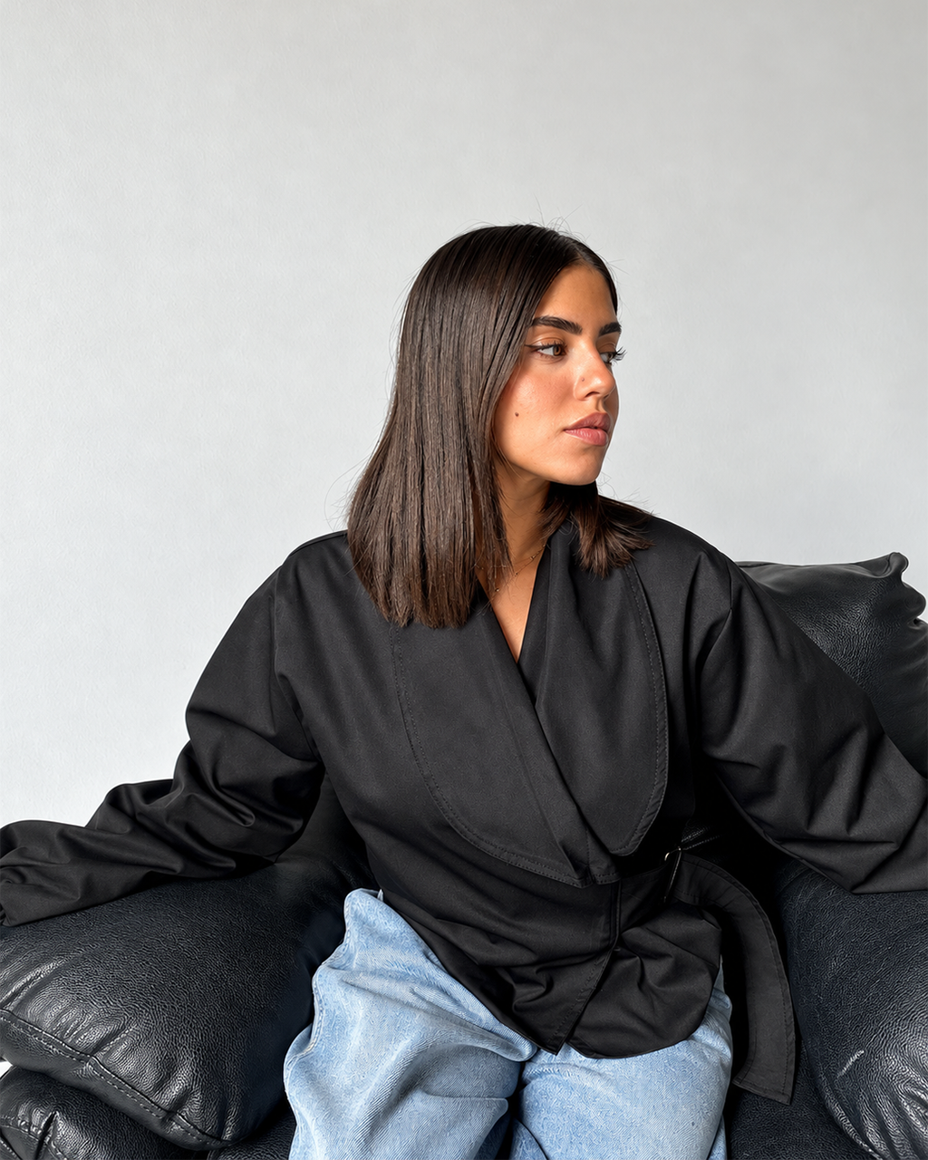 Belted Wrap Gabardine Jacket