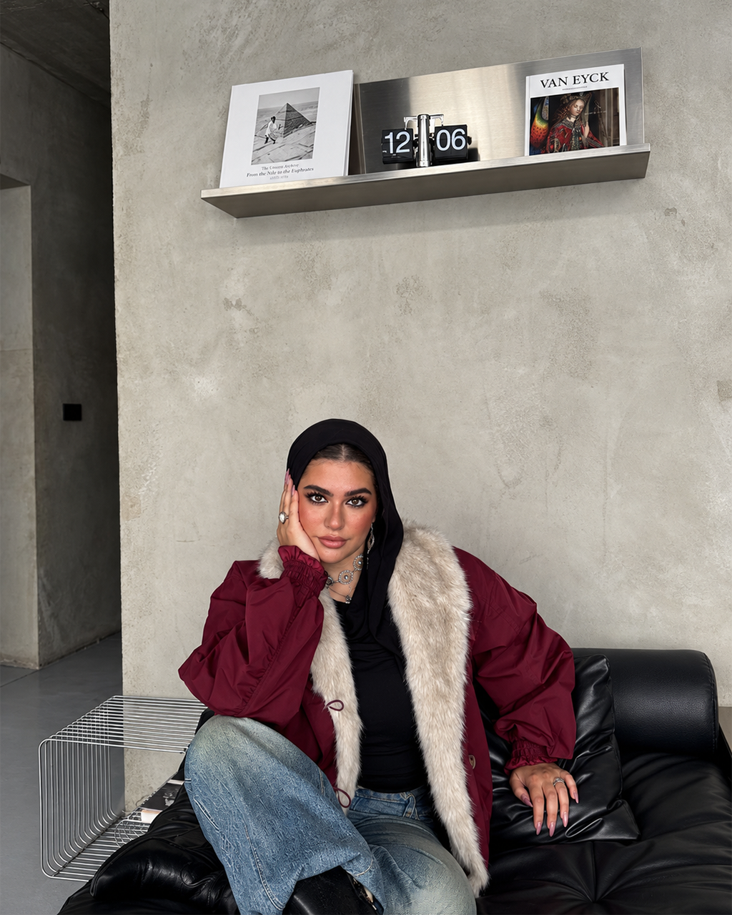 Plush-Collar Cropped Bomber Jacket