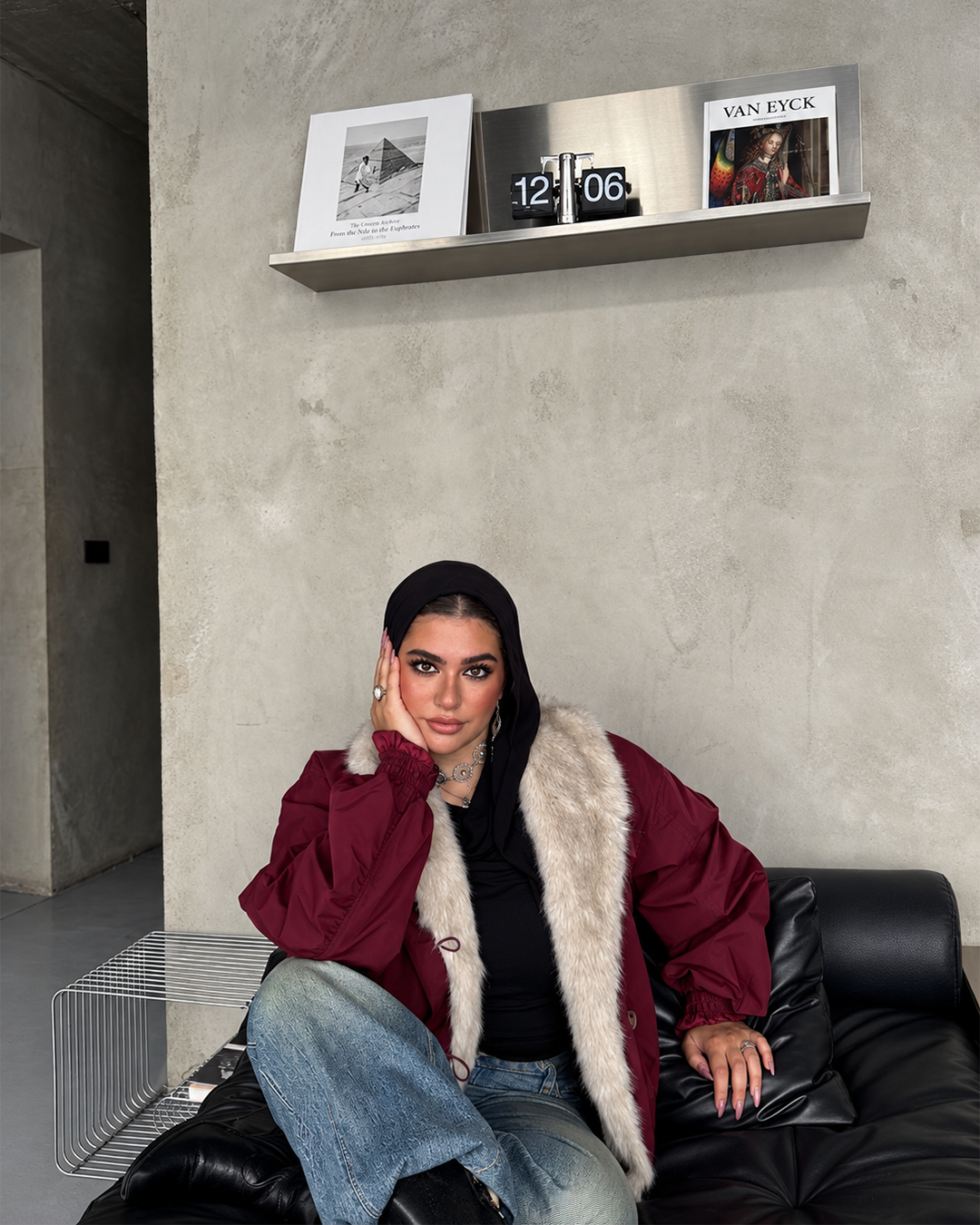 Plush-Collar Cropped Bomber Jacket