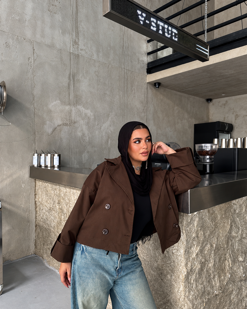 Cropped Double-Breasted Trench Jacket