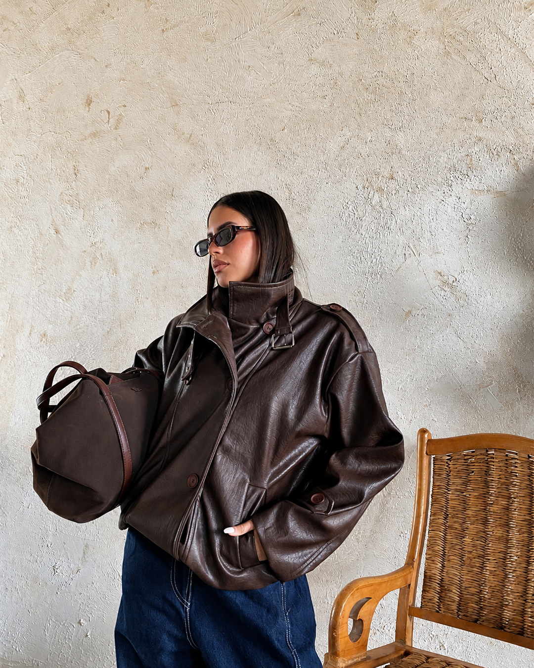 Buckle-Collar Double-Breasted Jacket
