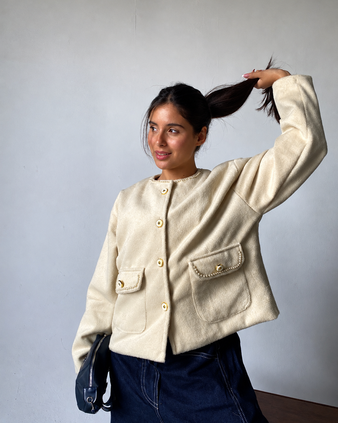 Beaded-Trim Collarless Jacket