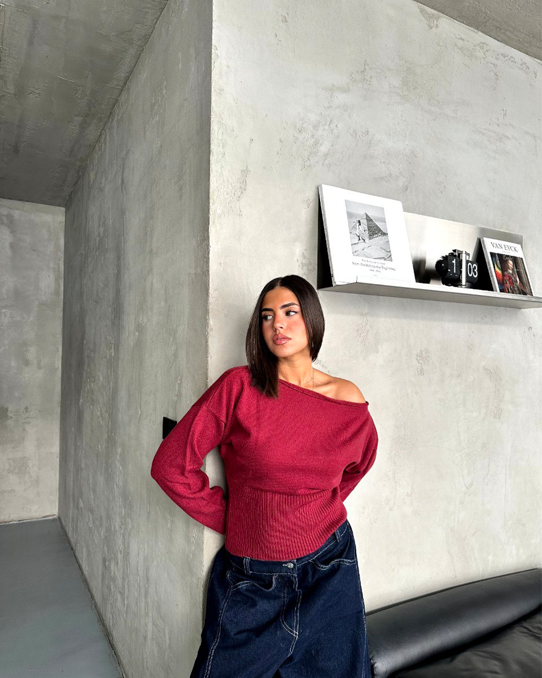 Boat-Neck Ribbed-Waist Sweater