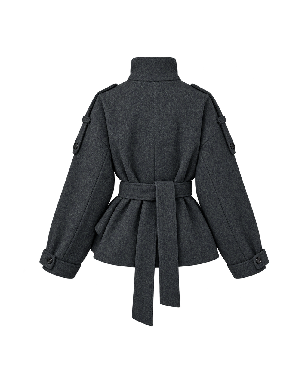 Belted High-Collar Melton Jacket