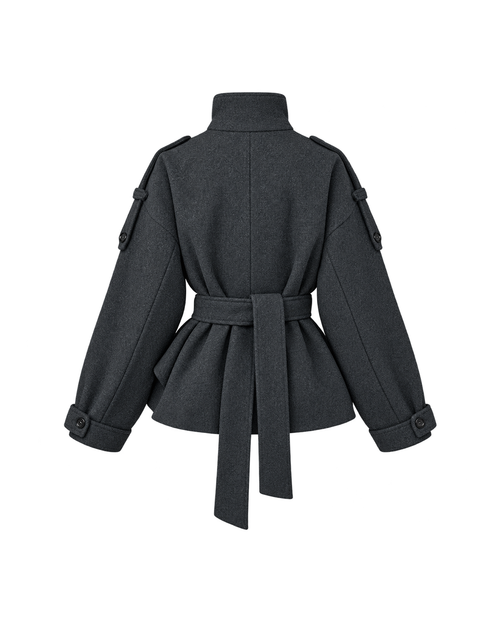 Belted High-Collar Melton Jacket