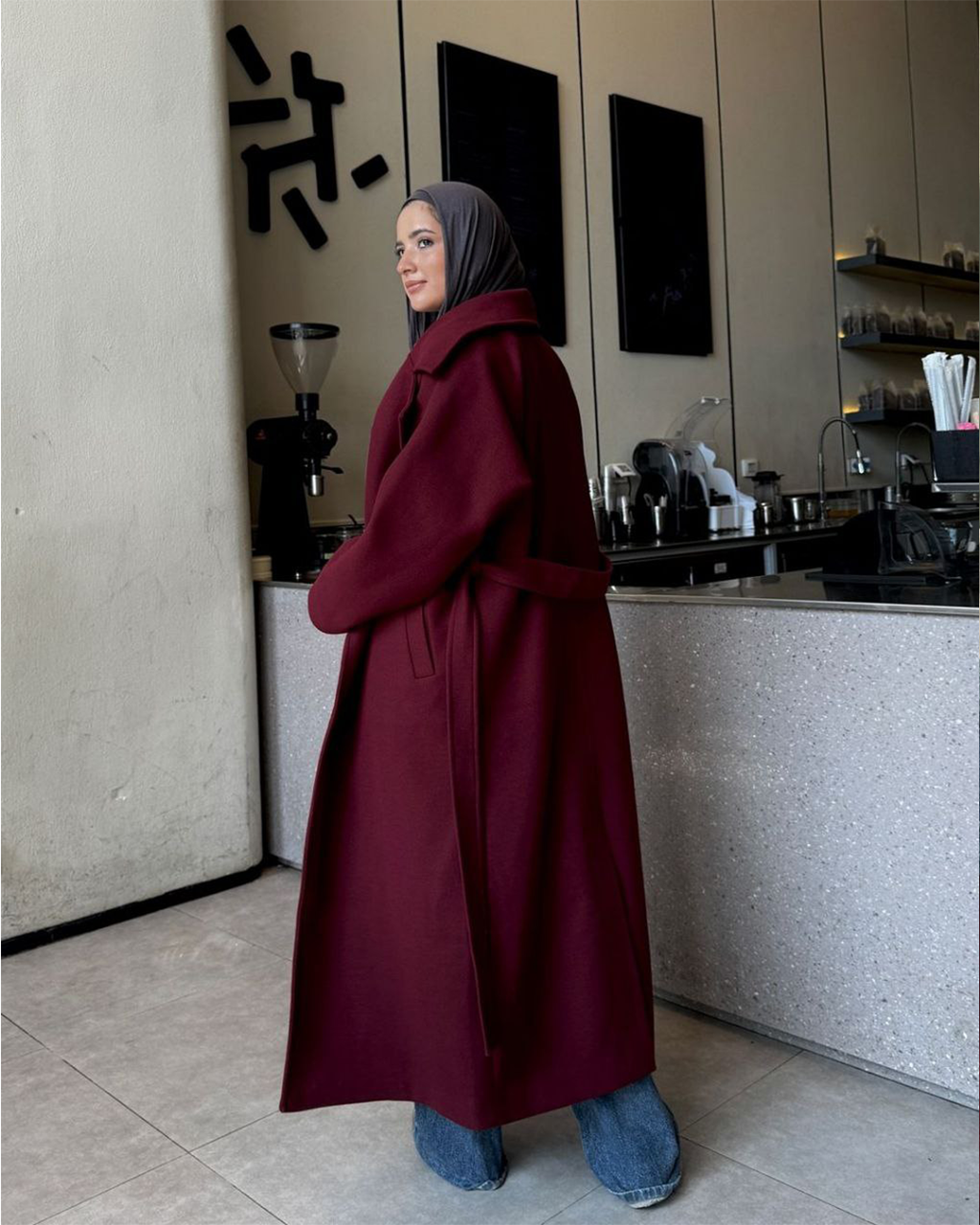 Notched-Lapel Longline Melton Coat