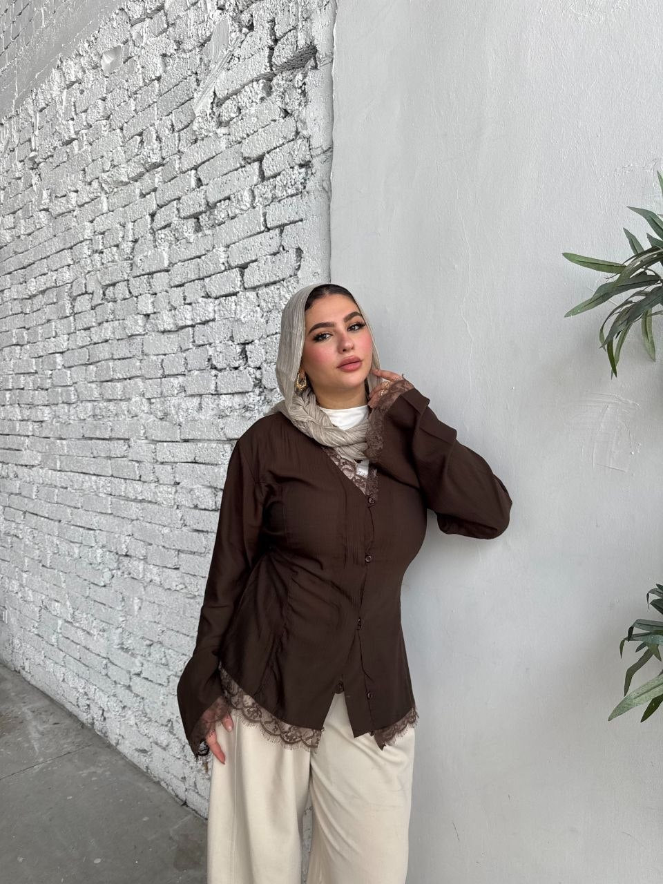 Lace Trim Linen Blouse