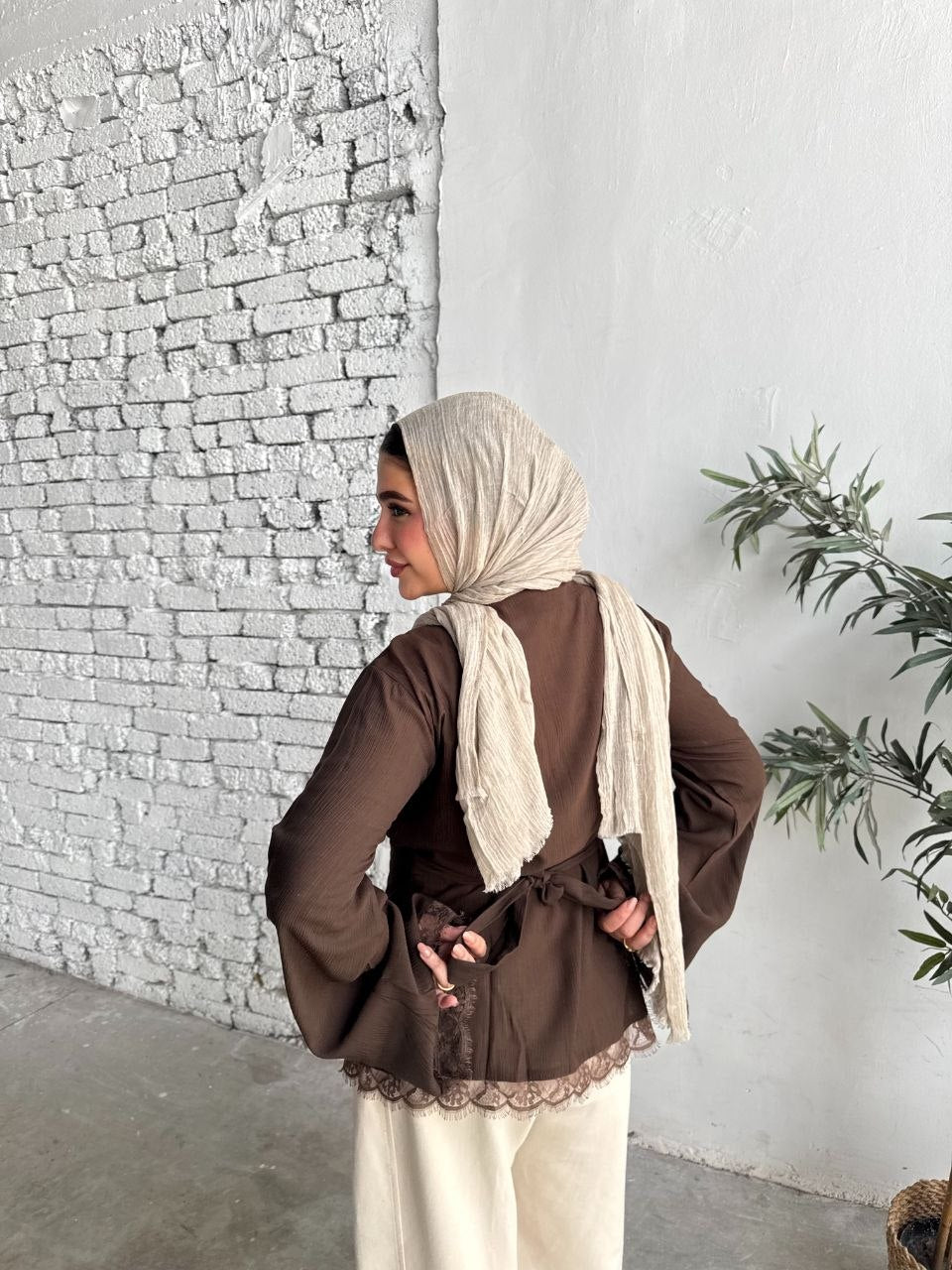 Lace Trim Linen Blouse