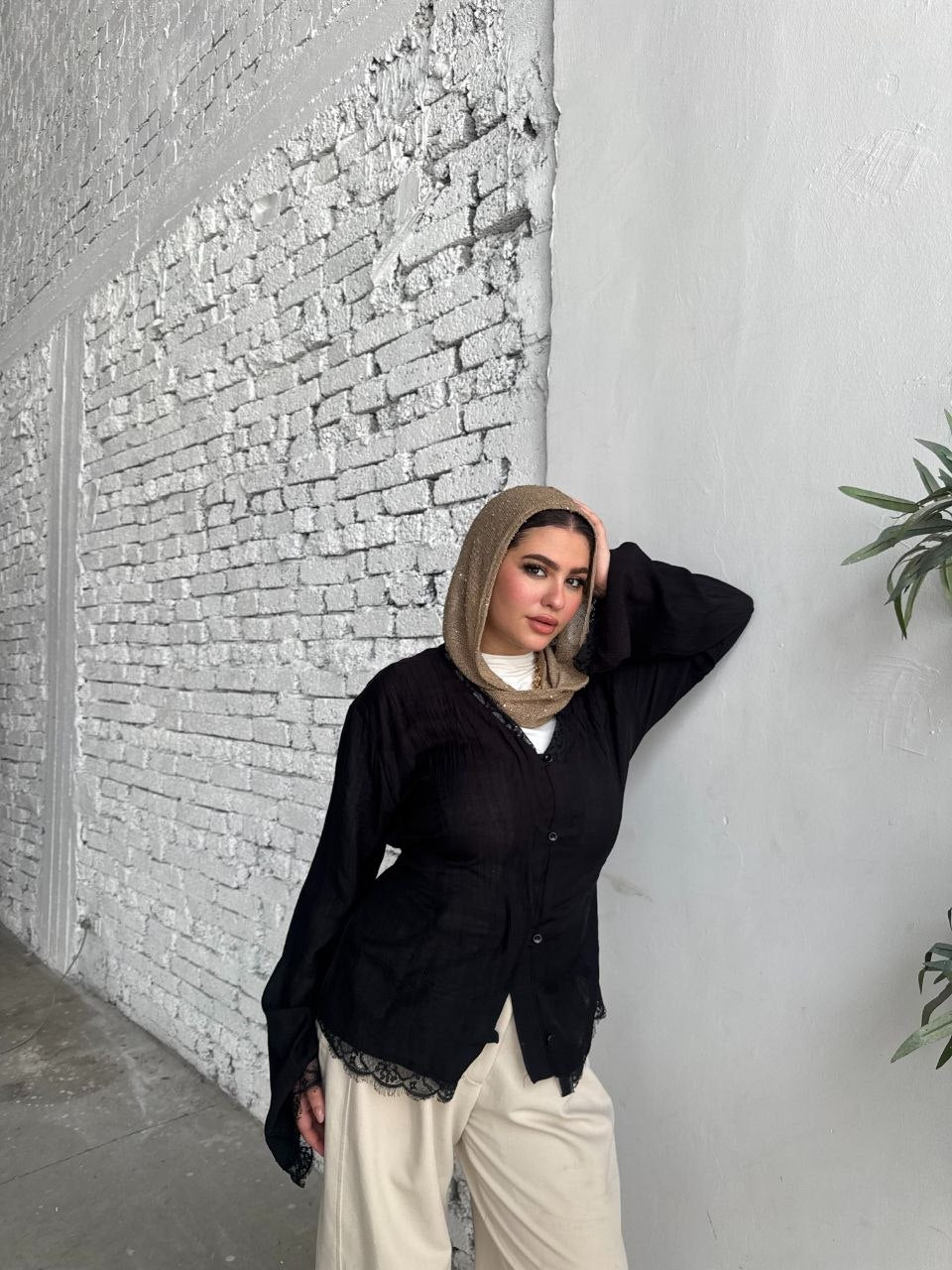 Lace Trim Linen Blouse
