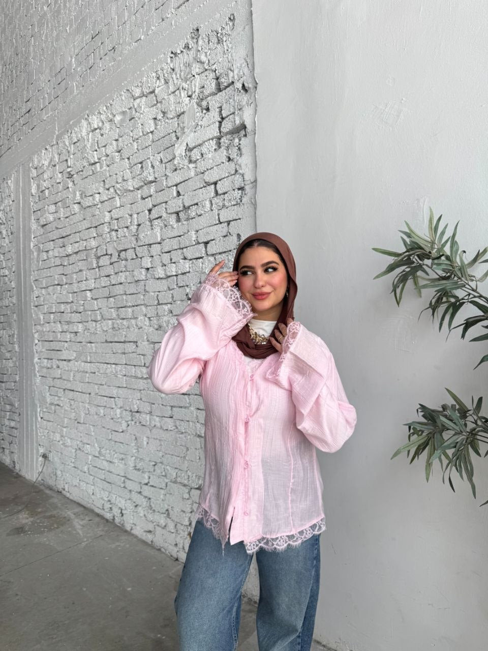 Lace Trim Linen Blouse