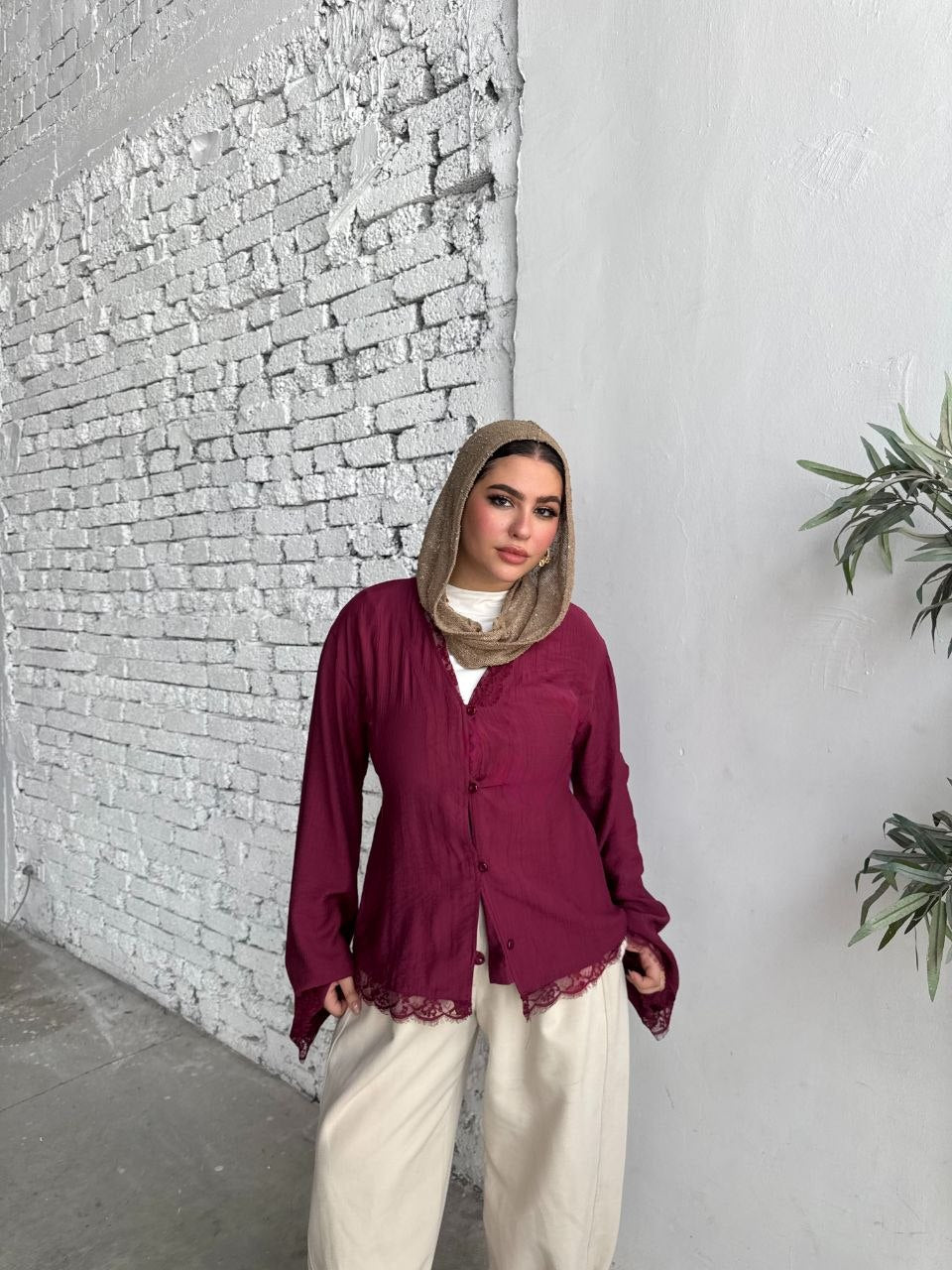 Lace Trim Linen Blouse