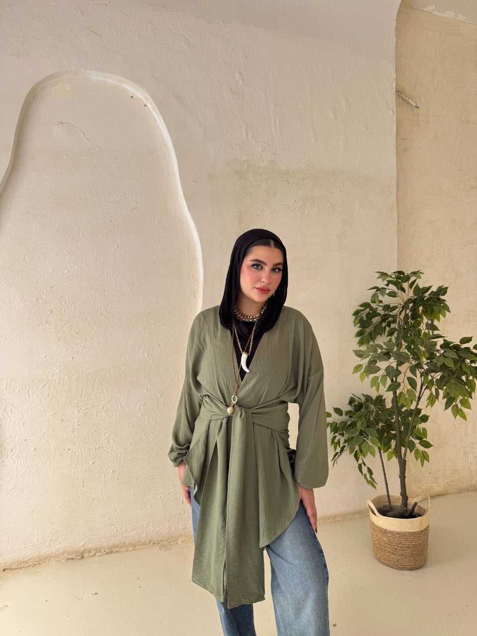 Tie-Back Linen Blouse