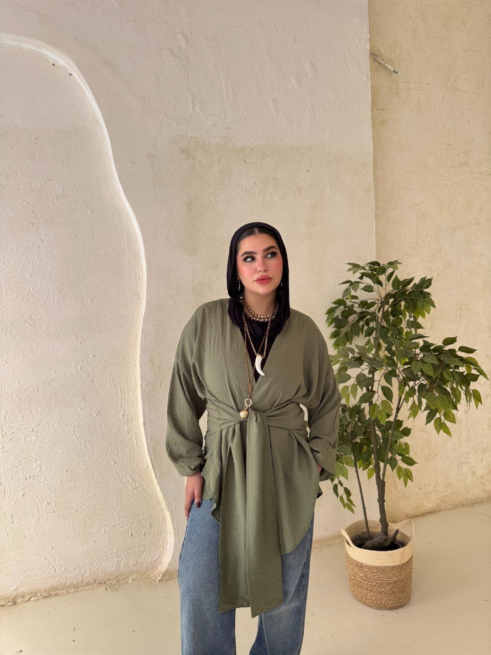Tie-Back Linen Blouse