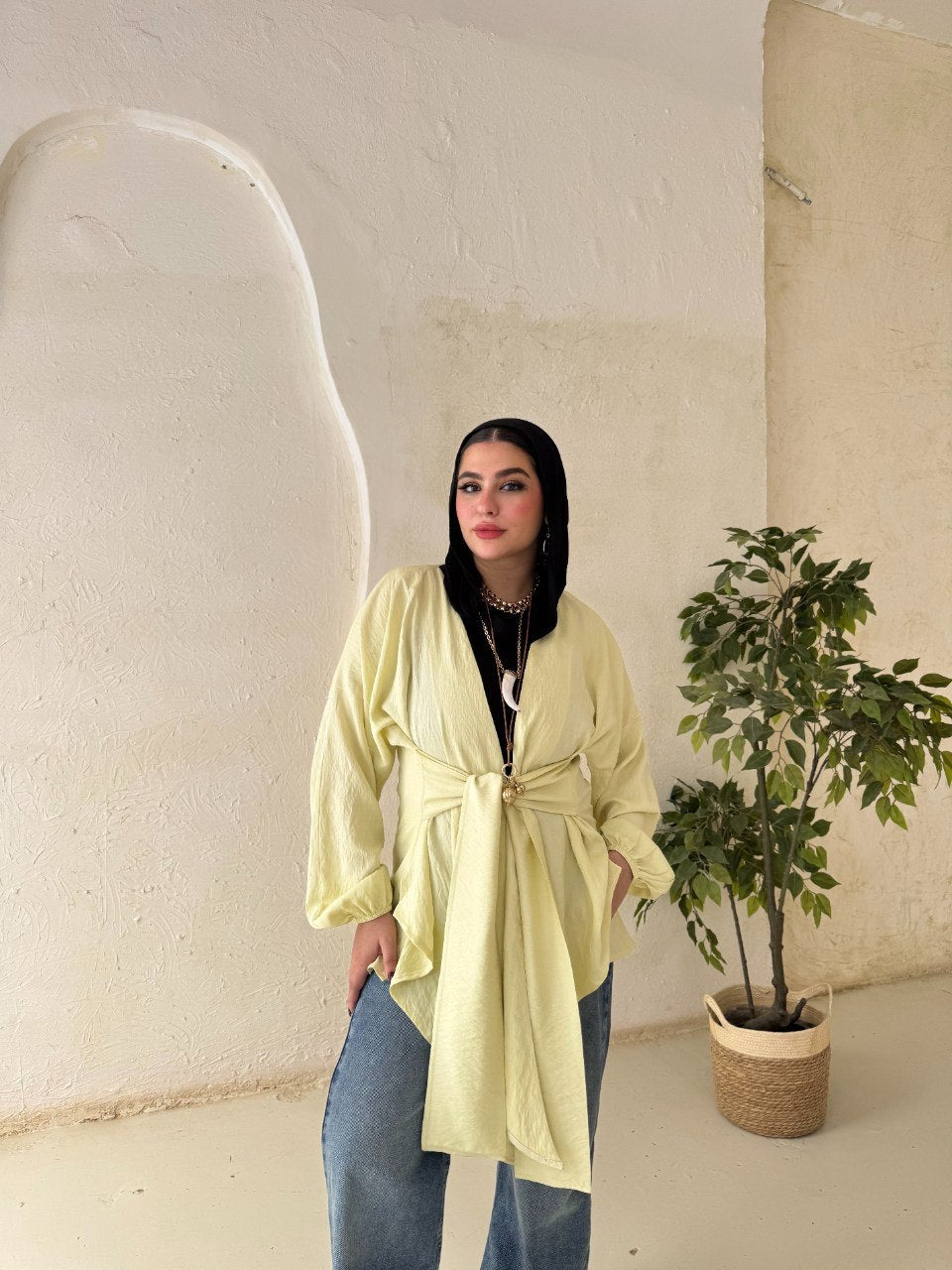 Tie-Back Linen Blouse