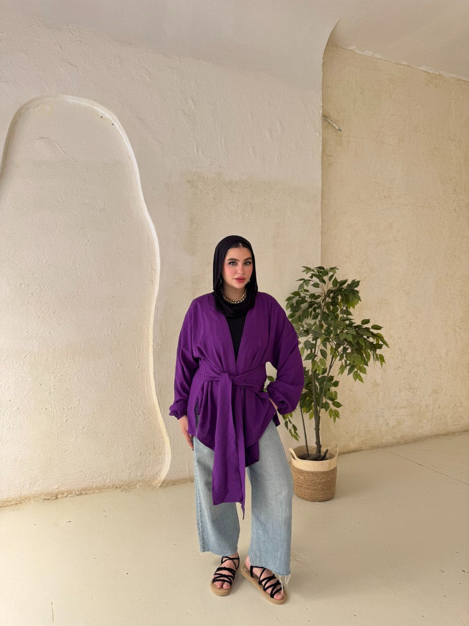 Tie-Back Linen Blouse
