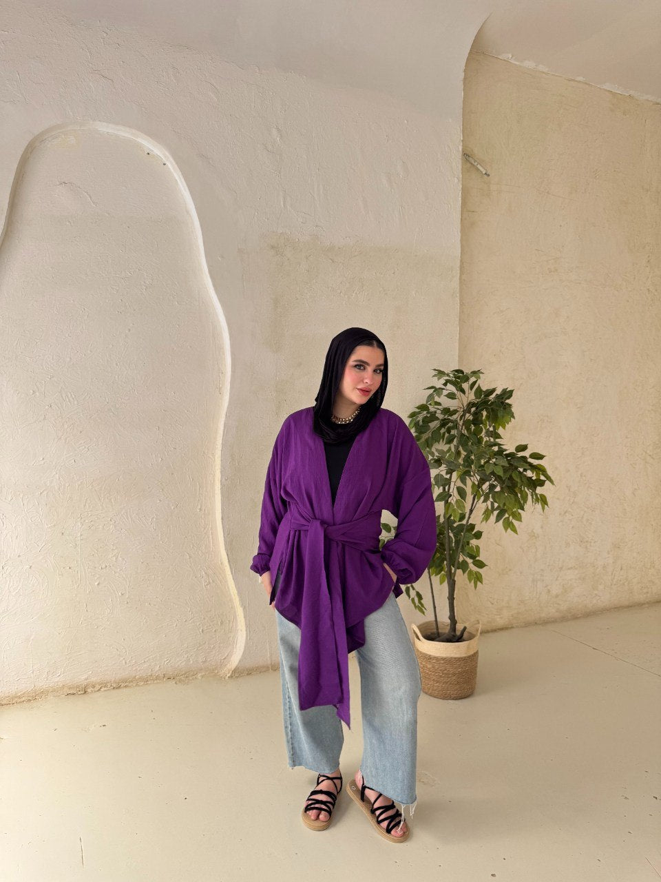 Tie-Back Linen Blouse