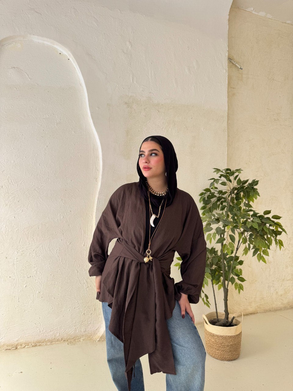 Tie-Back Linen Blouse