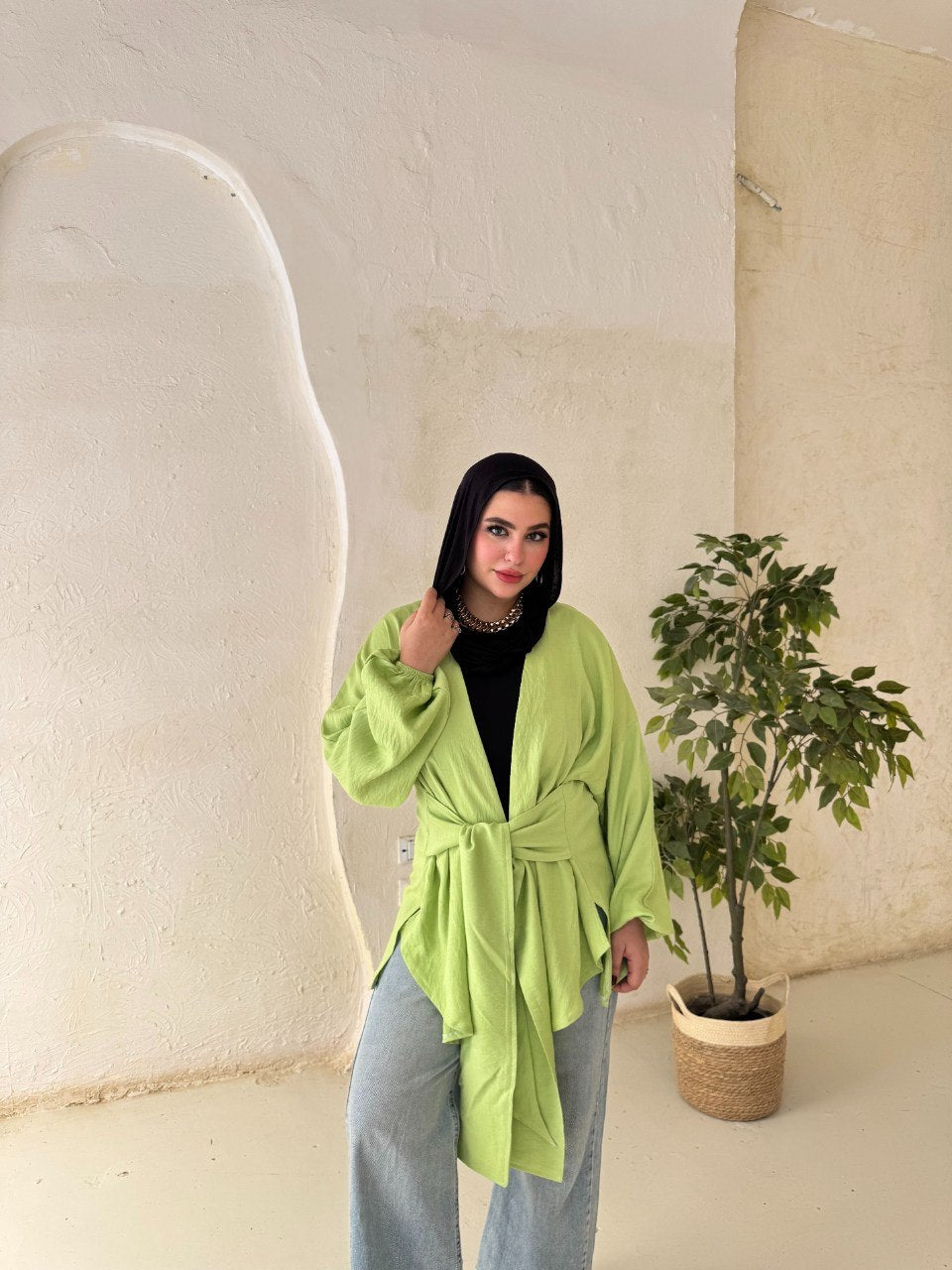 Tie-Back Linen Blouse
