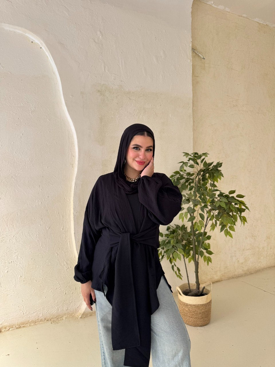 Tie-Back Linen Blouse