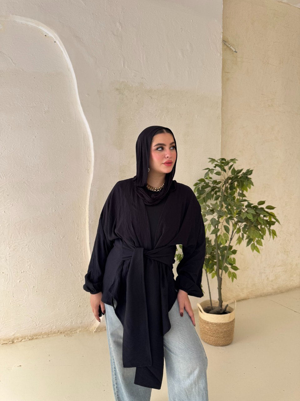 Tie-Back Linen Blouse