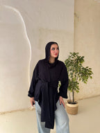 Tie-Back Linen Blouse