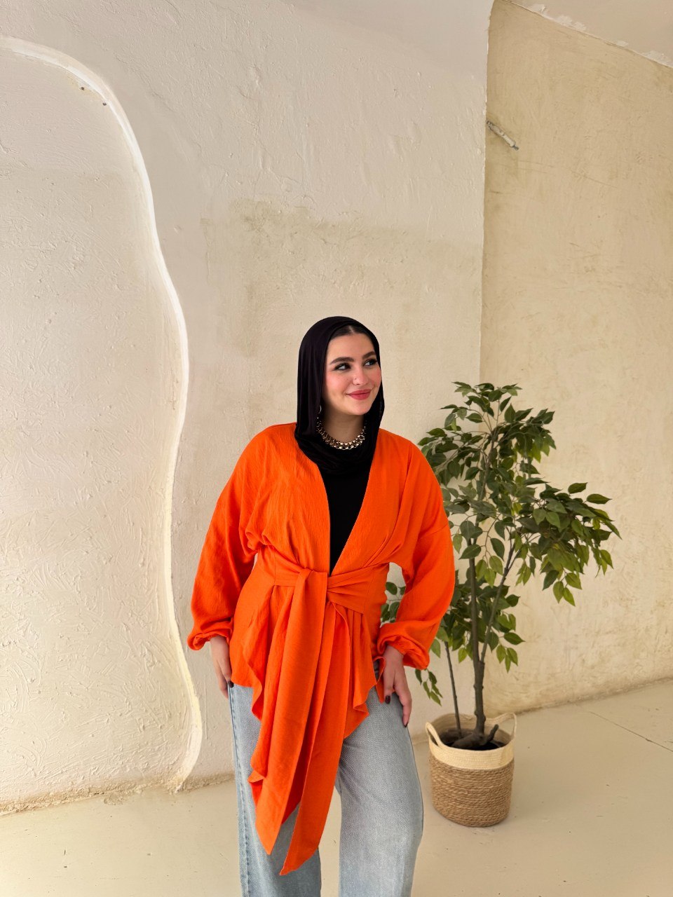 Tie-Back Linen Blouse