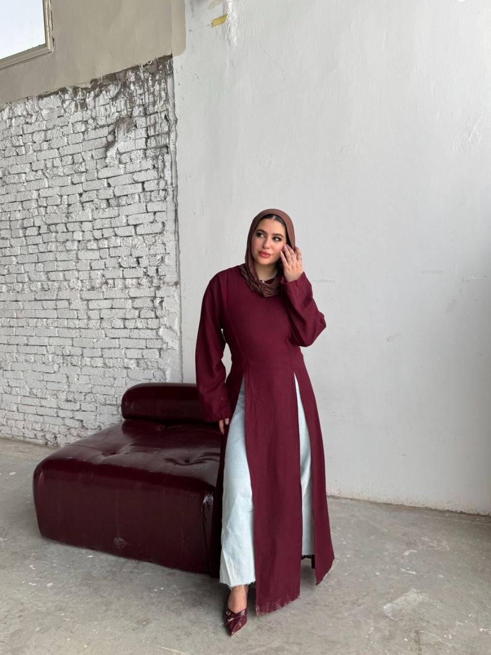 Tie-Back Long Linen Blouse