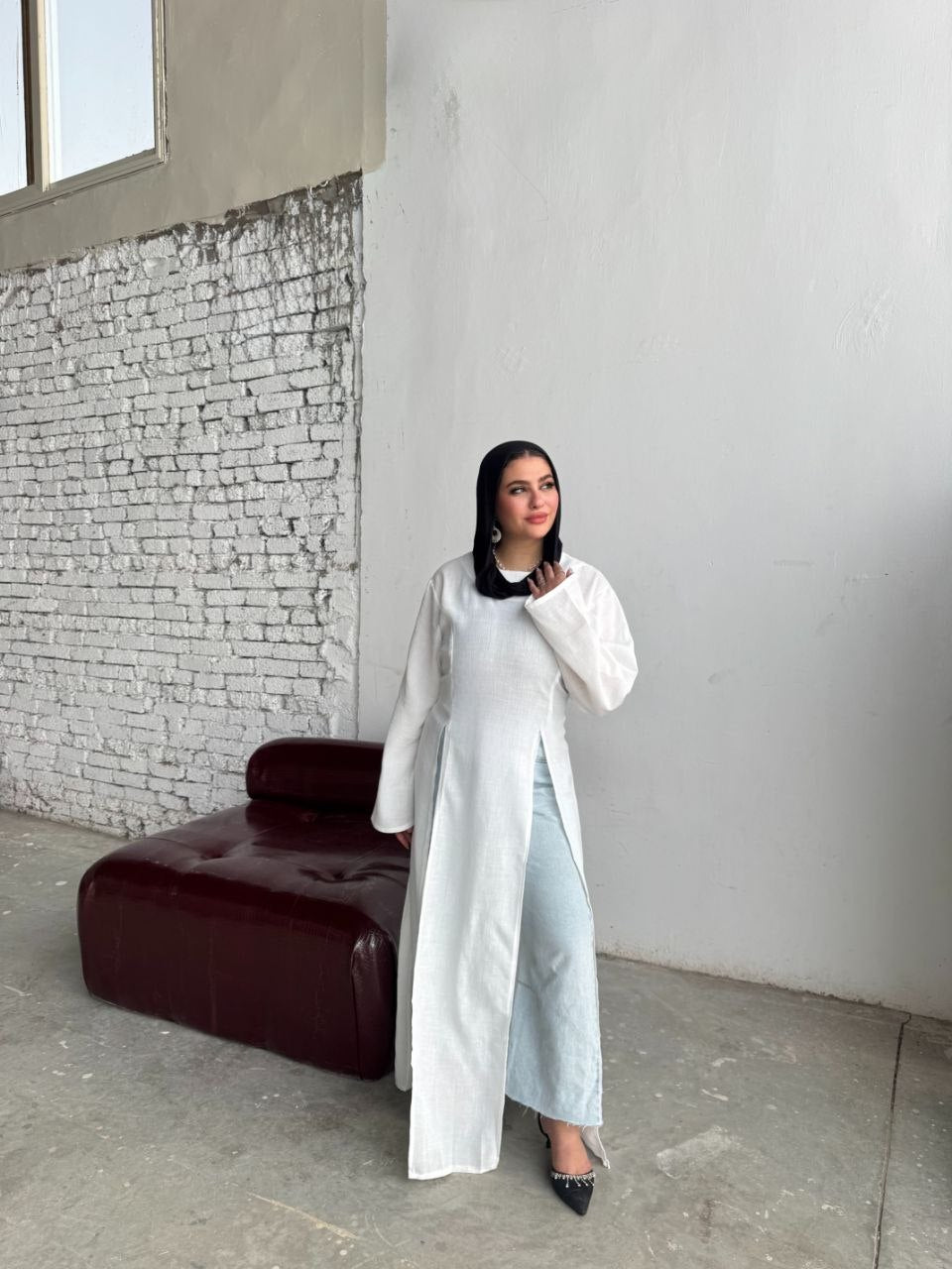 Tie-Back Long Linen Blouse
