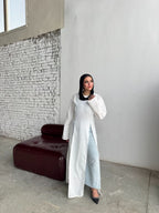 Tie-Back Long Linen Blouse