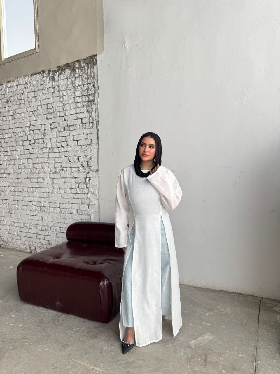 Tie-Back Long Linen Blouse